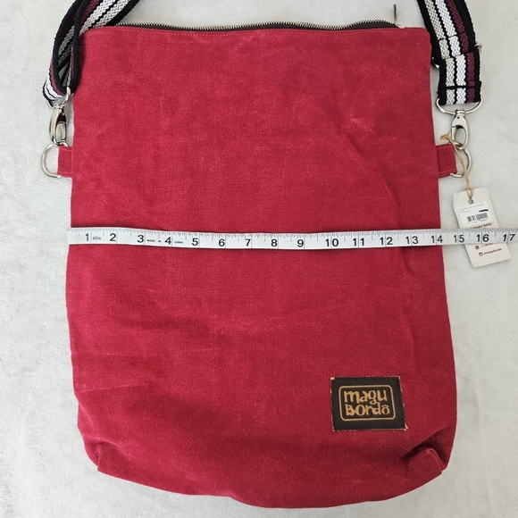 NWT Magu Bordo Canvas Crossbody Bag Red Messenger Tote Made in Brazil - Picture 10 of 11